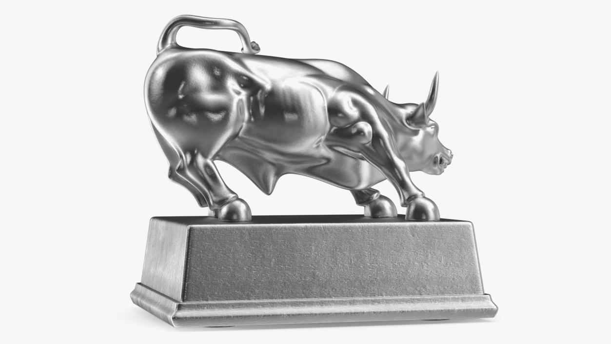 3D model Silver Wall Street Bull on Pedestal