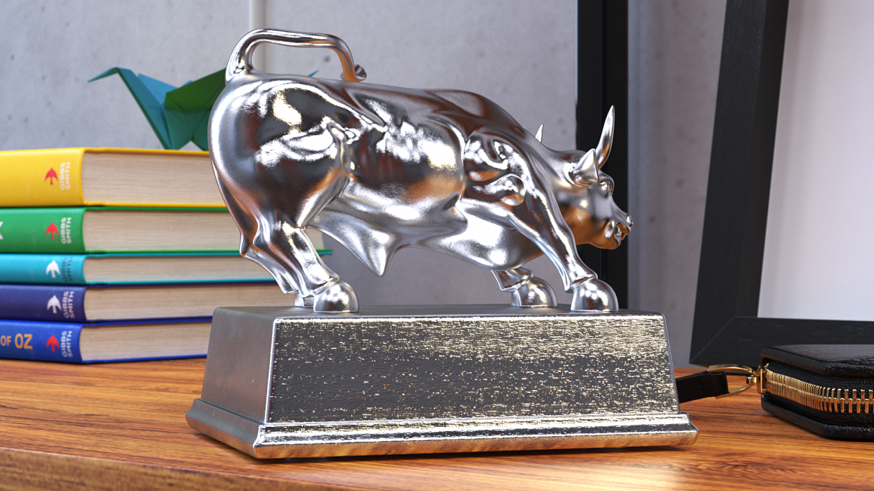 3D model Silver Wall Street Bull on Pedestal