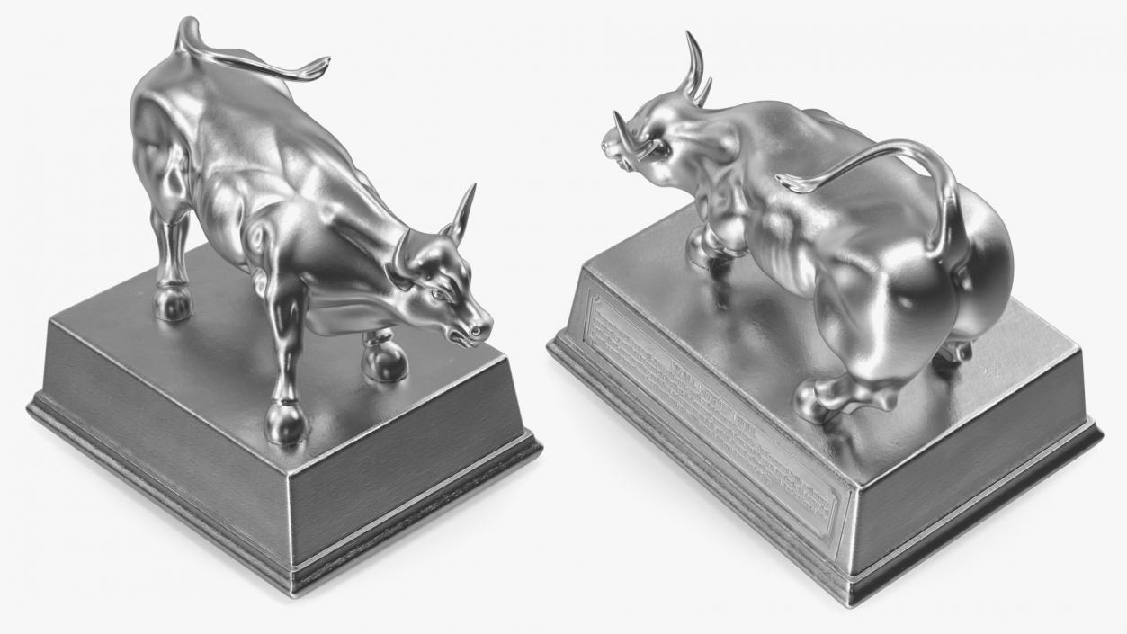 3D model Silver Wall Street Bull on Pedestal