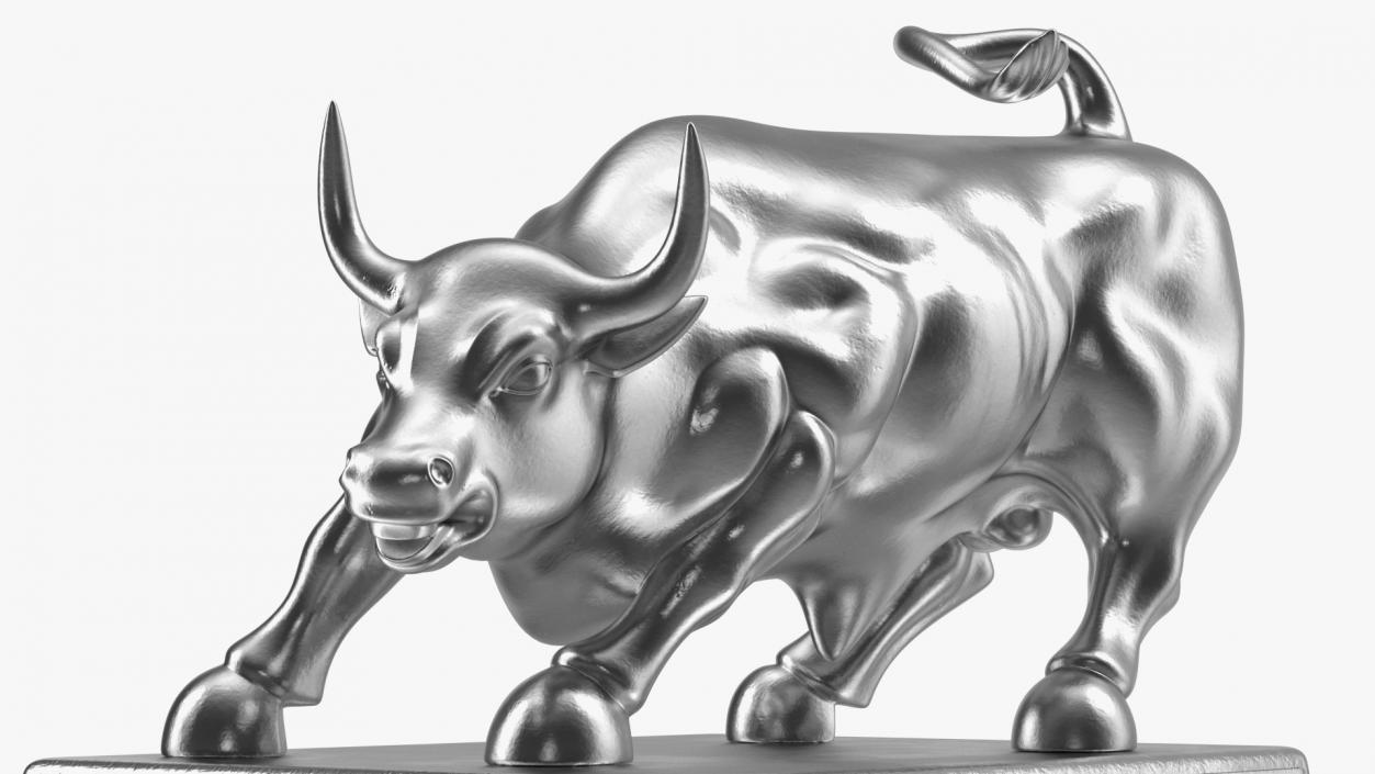 3D model Silver Wall Street Bull on Pedestal