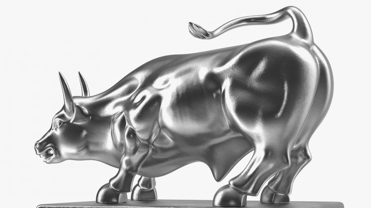 3D model Silver Wall Street Bull on Pedestal