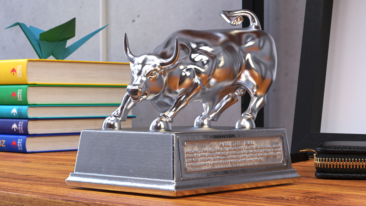 3D model Silver Wall Street Bull on Pedestal