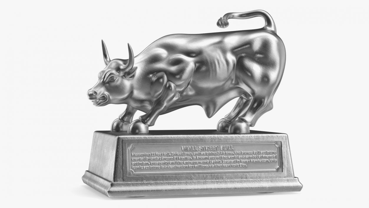 3D model Silver Wall Street Bull on Pedestal