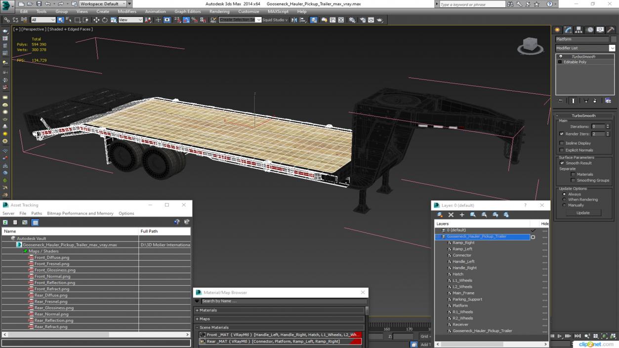 3D Gooseneck Hauler Pickup Trailer