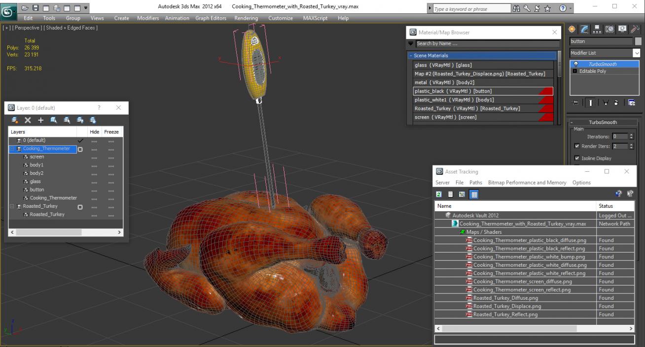 Cooking Thermometer with Roasted Turkey 3D model