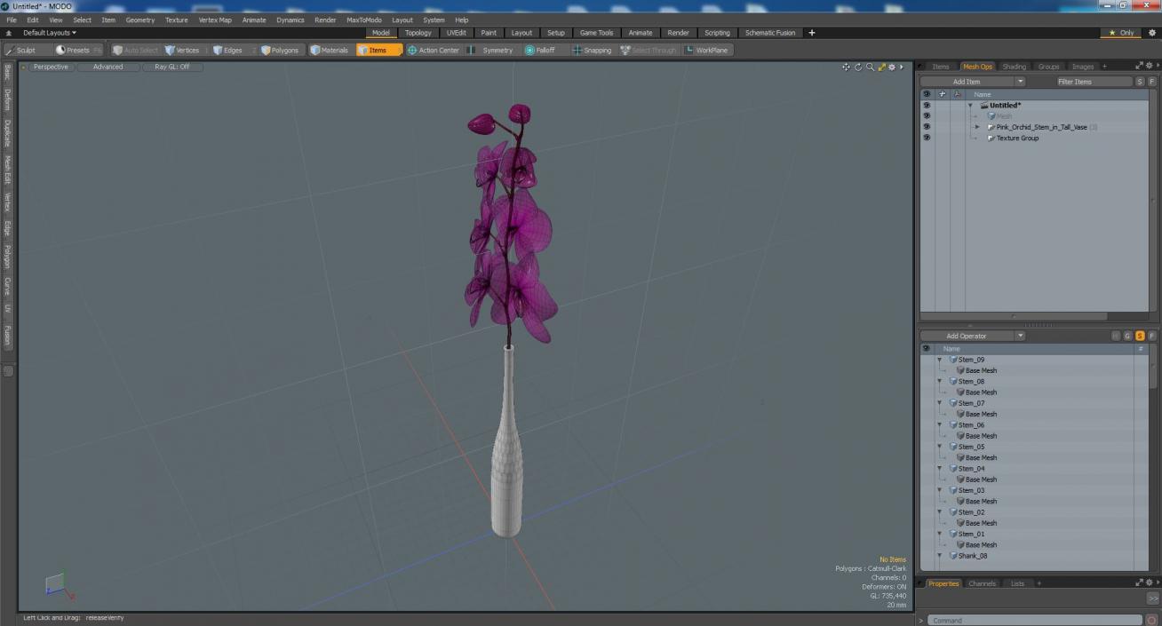 Pink Orchid Stem in Tall Vase 3D model