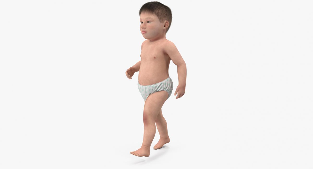 3D Asian Baby Boy Walking with Fur