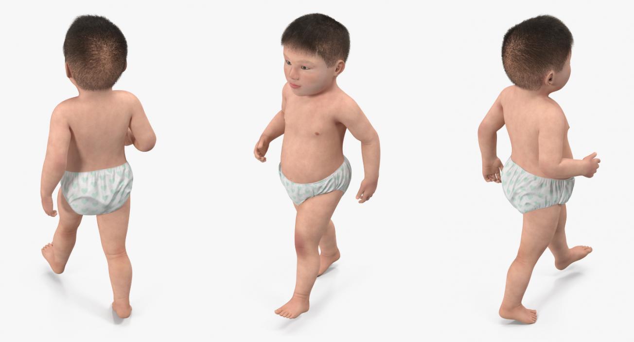 3D Asian Baby Boy Walking with Fur