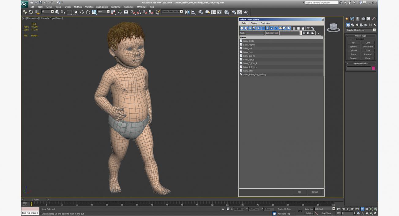 3D Asian Baby Boy Walking with Fur