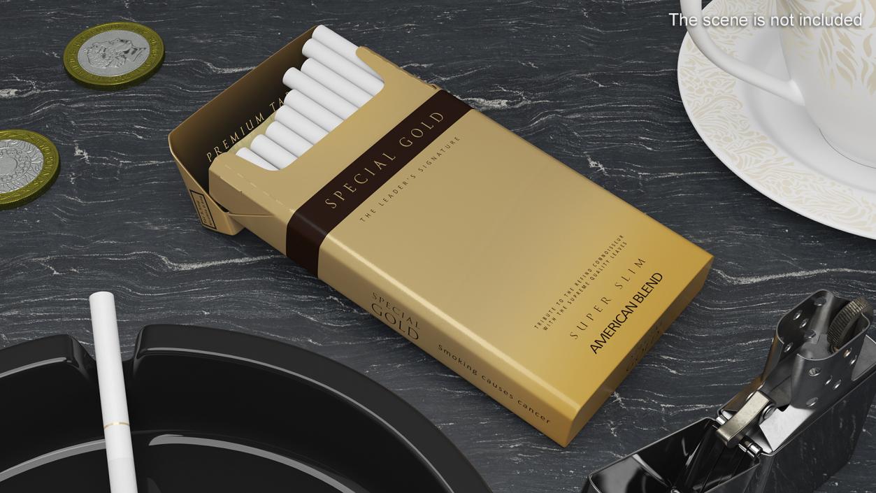 Open Pack of Cigarettes Super Slim Gold 3D model