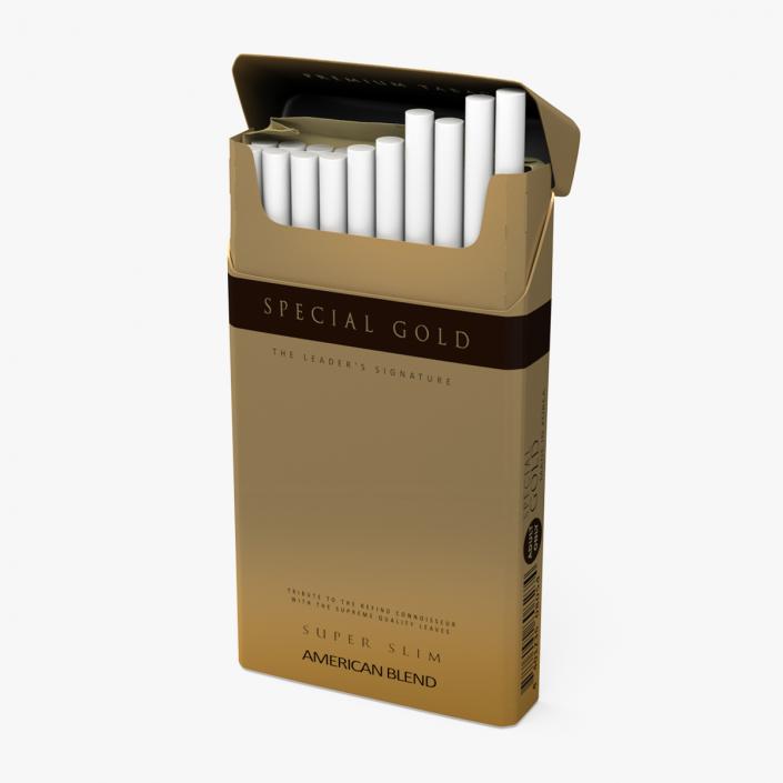 Open Pack of Cigarettes Super Slim Gold 3D model