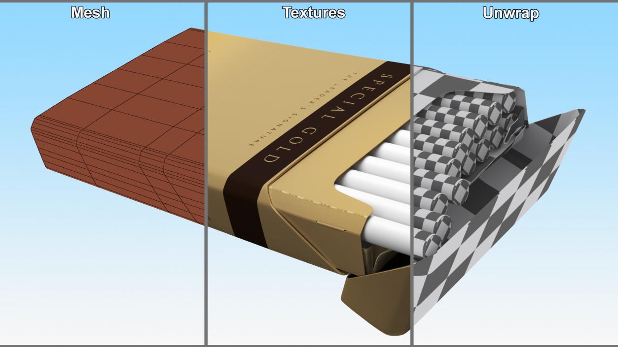 Open Pack of Cigarettes Super Slim Gold 3D model