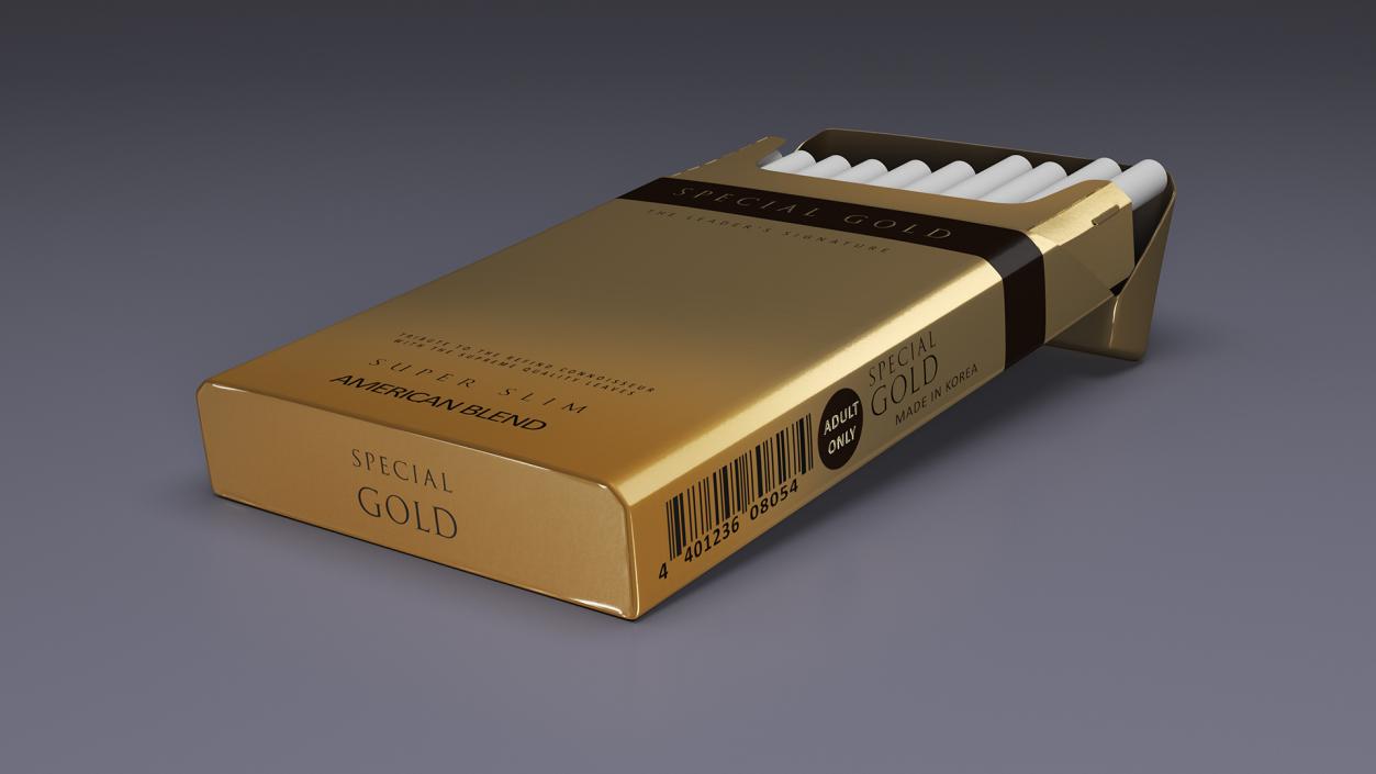 Open Pack of Cigarettes Super Slim Gold 3D model