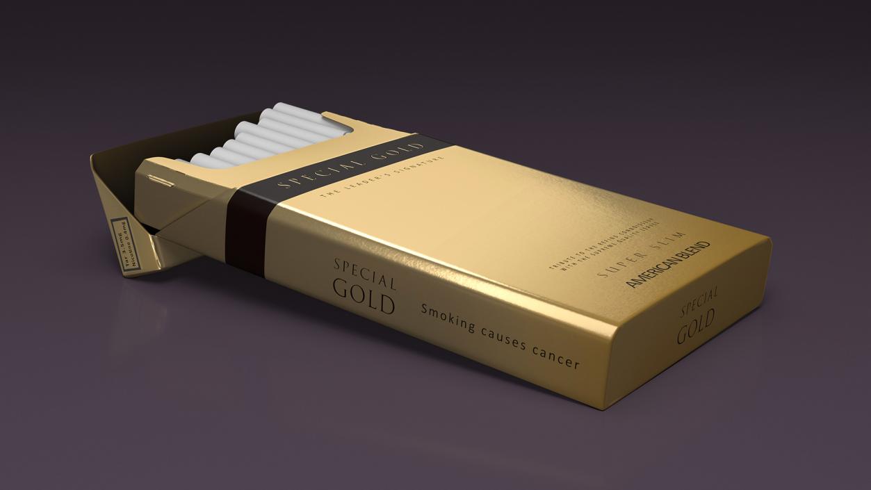 Open Pack of Cigarettes Super Slim Gold 3D model