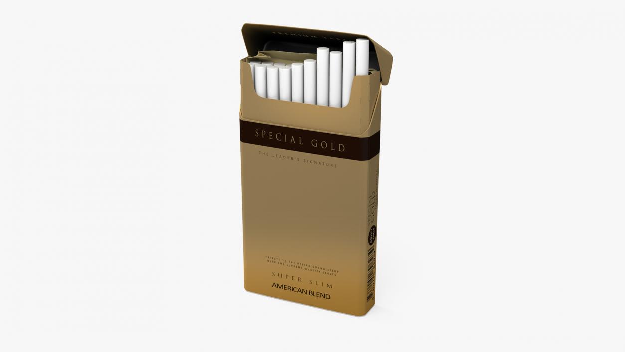 Open Pack of Cigarettes Super Slim Gold 3D model