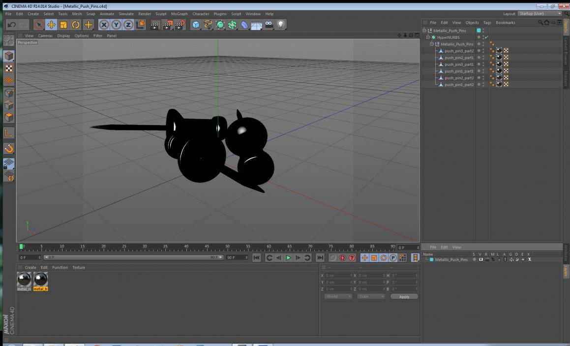 3D Metallic Push Pins model