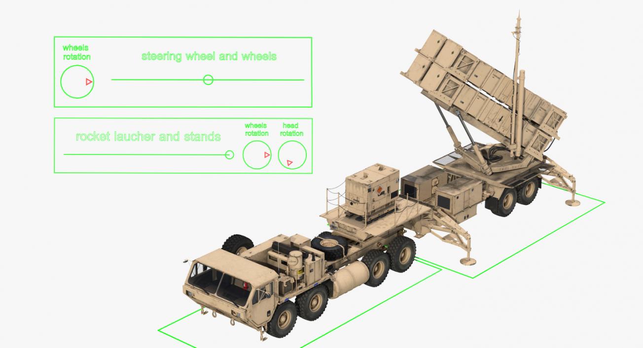 MIM-104 Patriot Surface to Air Missile SAM Sand Rigged 3D model