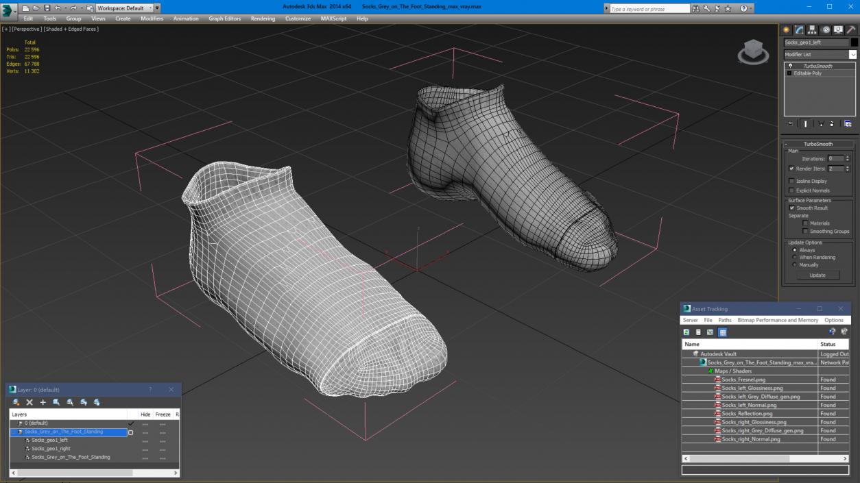 3D Socks Grey on The Foot Standing