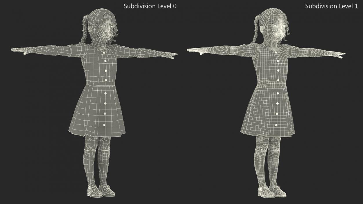 3D Child Girl in Dress T-Pose