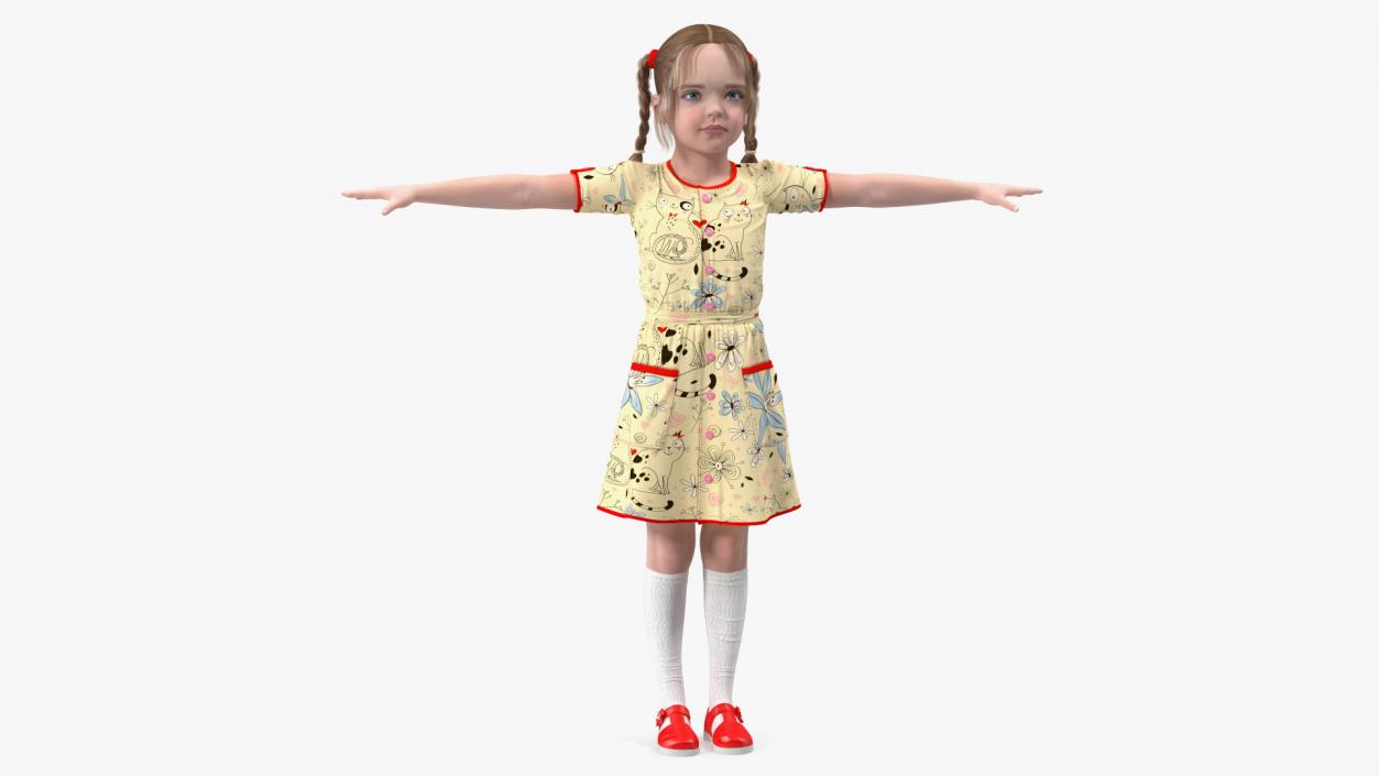 3D Child Girl in Dress T-Pose