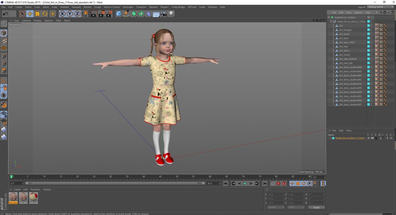 3D Child Girl in Dress T-Pose