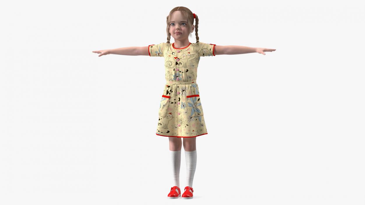 3D Child Girl in Dress T-Pose