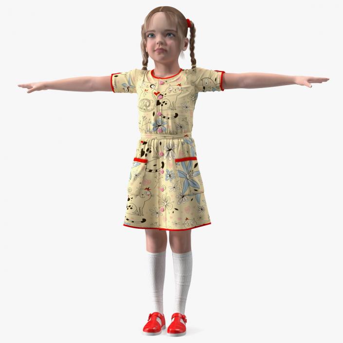 3D Child Girl in Dress T-Pose