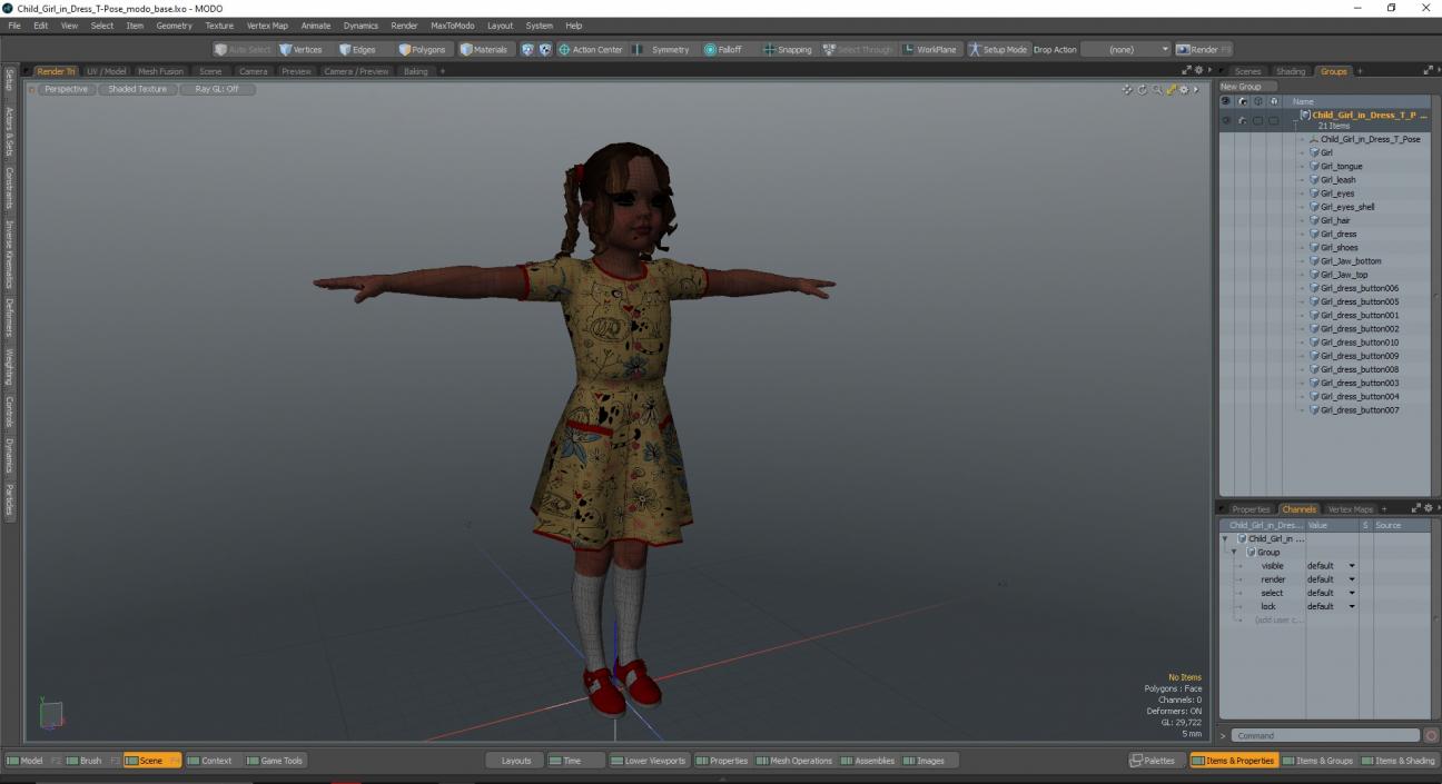 3D Child Girl in Dress T-Pose