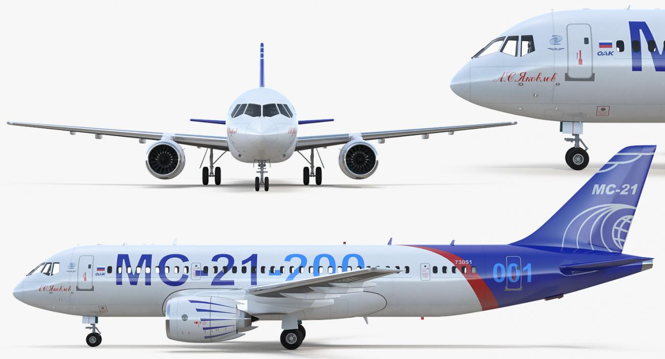 3D Twinjet Airliner MC-21 200 Rigged model