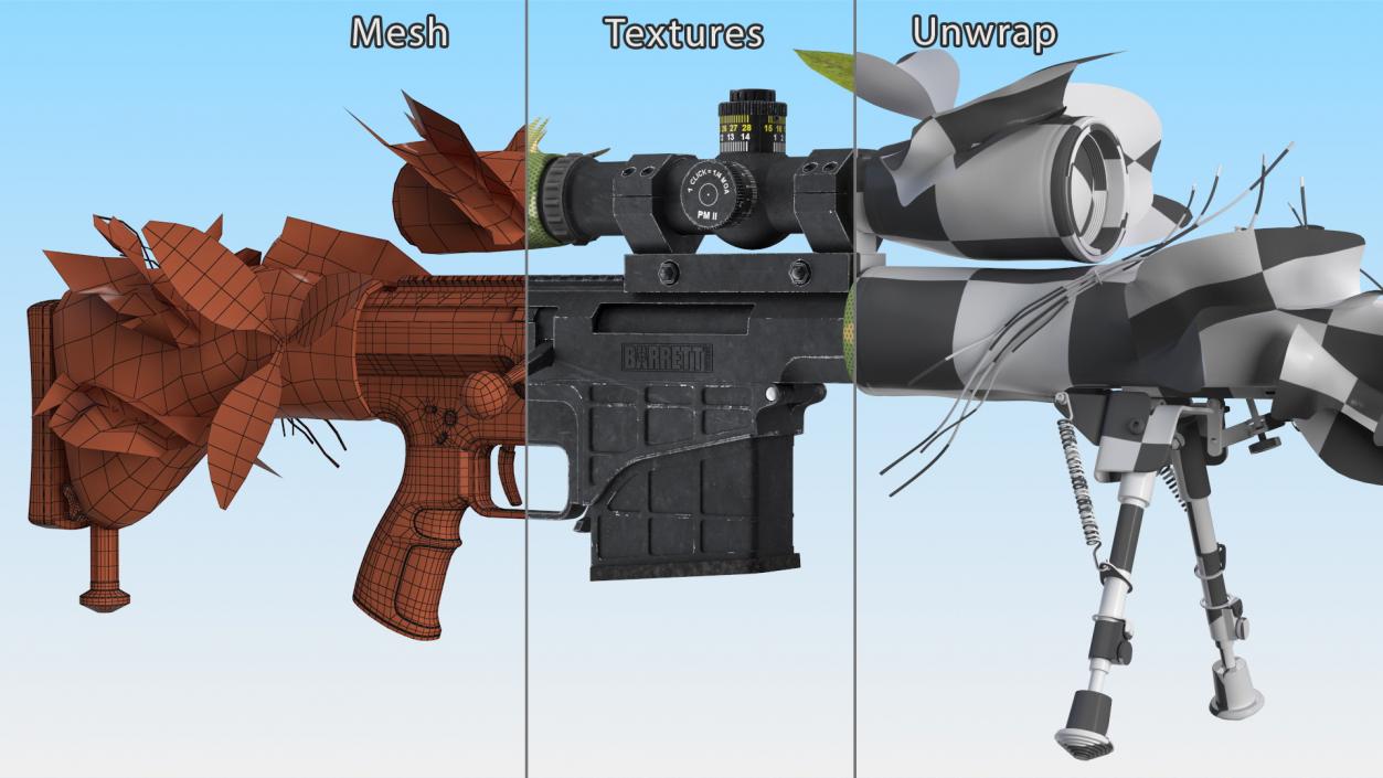 3D Rifle Barrett 98 Bravo Camo Cover model