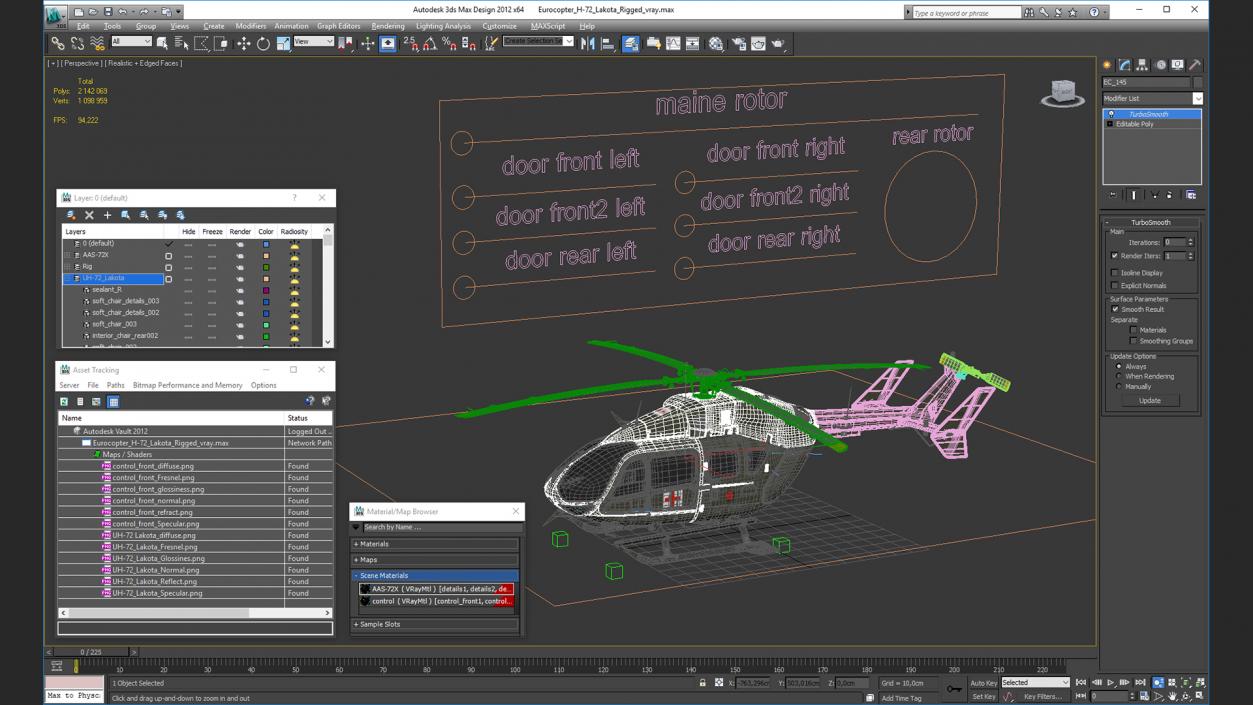 Eurocopter H-72 Lakota Rigged 3D model