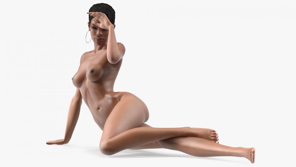 Nude Light Skin Black Woman 3D