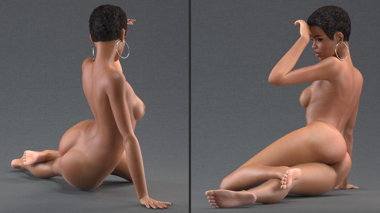 Nude Light Skin Black Woman 3D