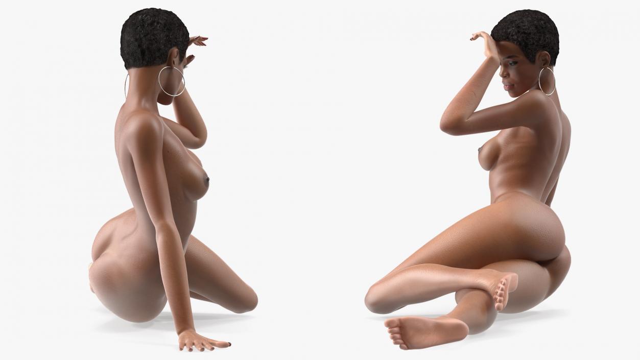 Nude Light Skin Black Woman 3D