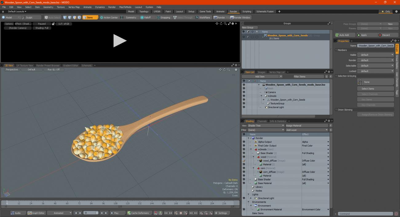 3D Wooden Spoon with Corn Seeds model