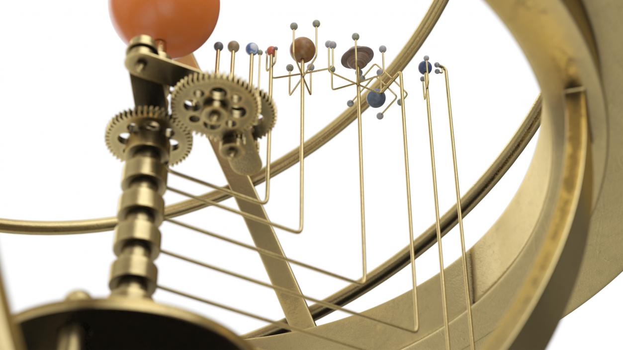 Brass Solar System Orrery with Wooden Base Rigged 3D model