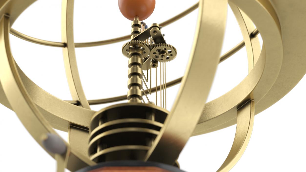 Brass Solar System Orrery with Wooden Base Rigged 3D model