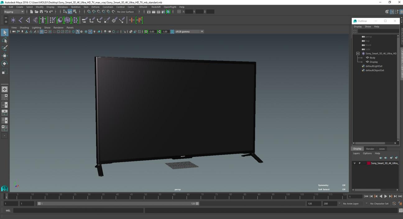 3D Sony Smart 3D 4K Ultra HD TV model