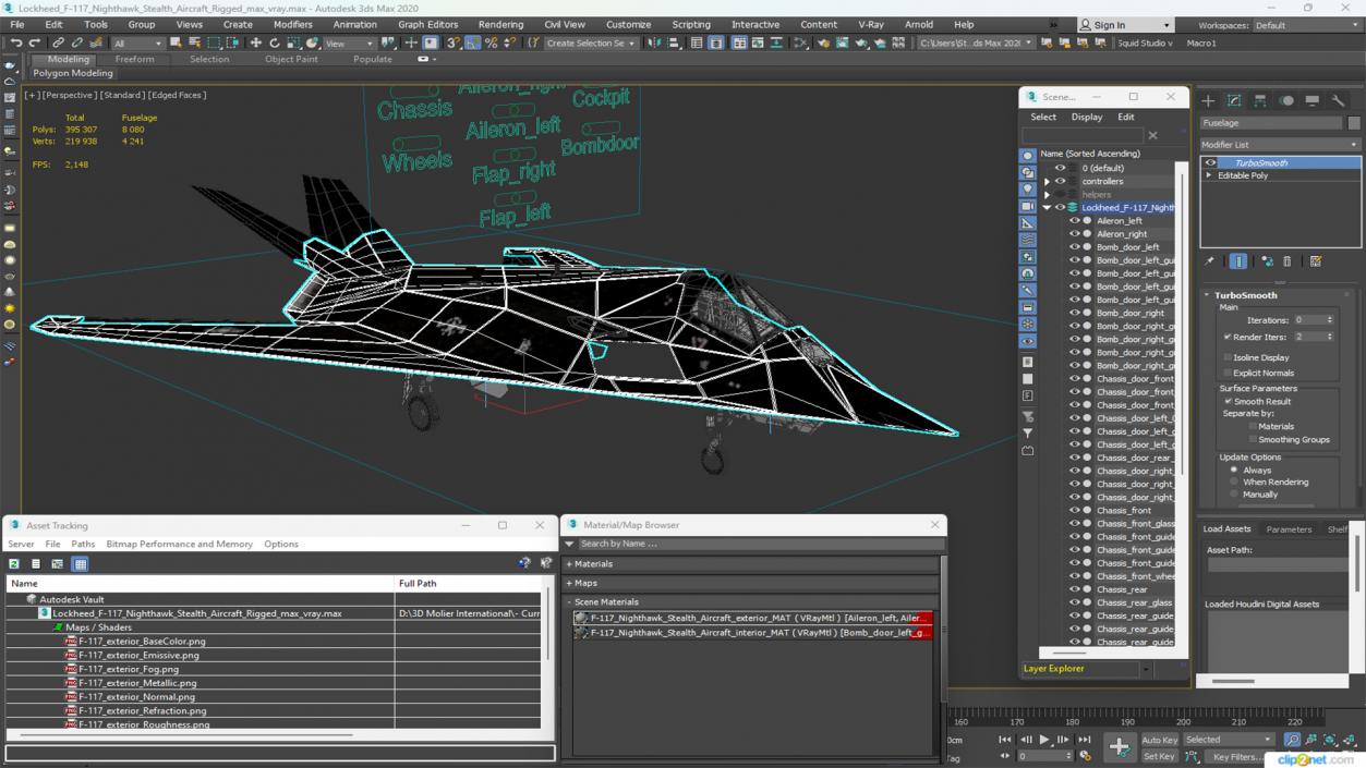 3D Lockheed F-117 Nighthawk Stealth Aircraft Rigged model