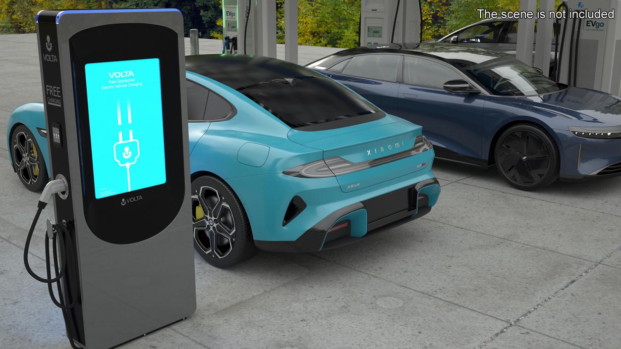 3D model Electric Car Charging Station and Xiaomi Aqua Blue