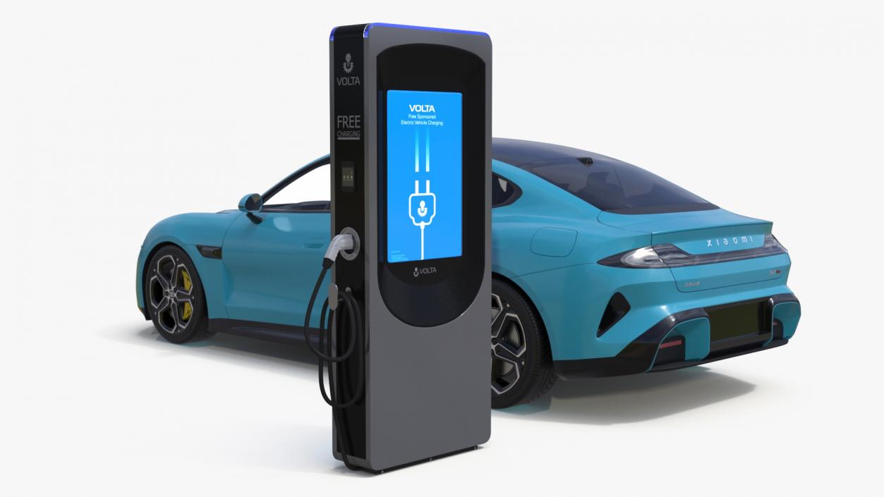 3D model Electric Car Charging Station and Xiaomi Aqua Blue