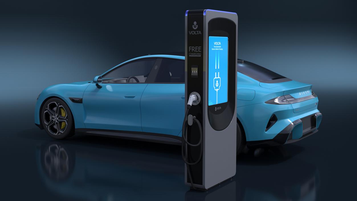 3D model Electric Car Charging Station and Xiaomi Aqua Blue