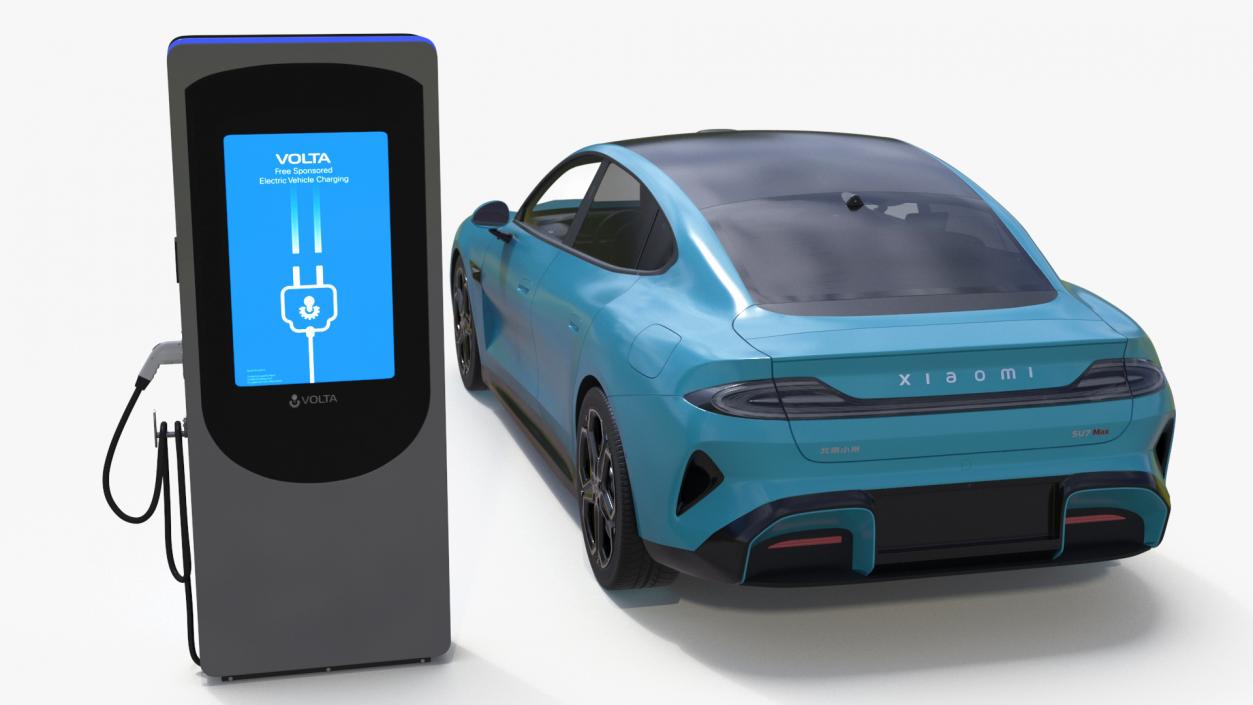 3D model Electric Car Charging Station and Xiaomi Aqua Blue