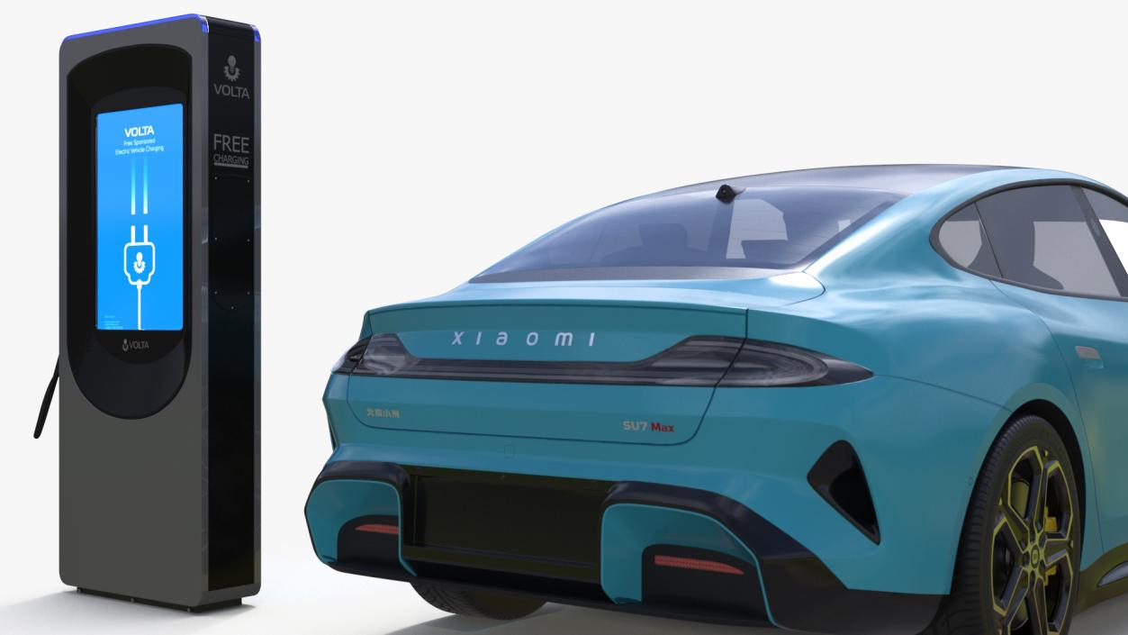 3D model Electric Car Charging Station and Xiaomi Aqua Blue