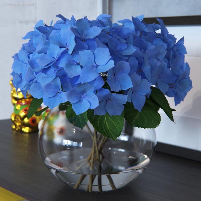 3D Hydrangea Macrophylla Nikko Blue in Glass Bowl