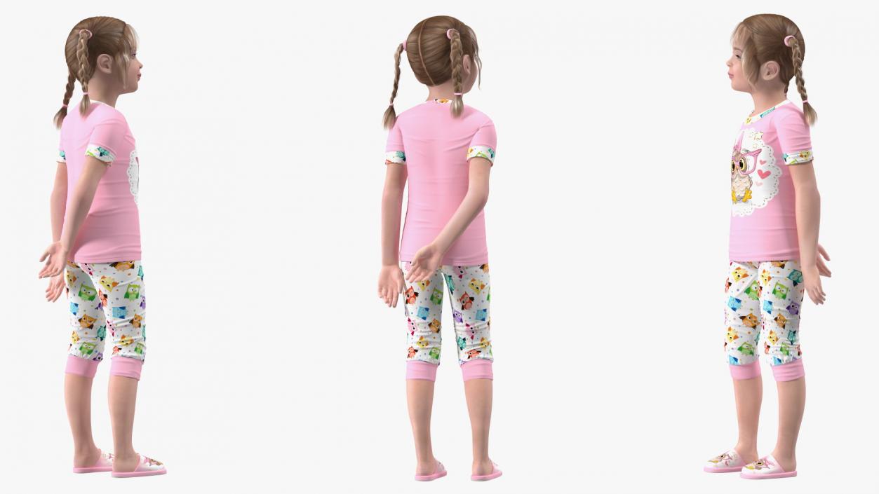 Girl Child Standing Pajamas 3D