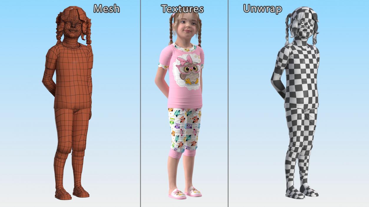 Girl Child Standing Pajamas 3D