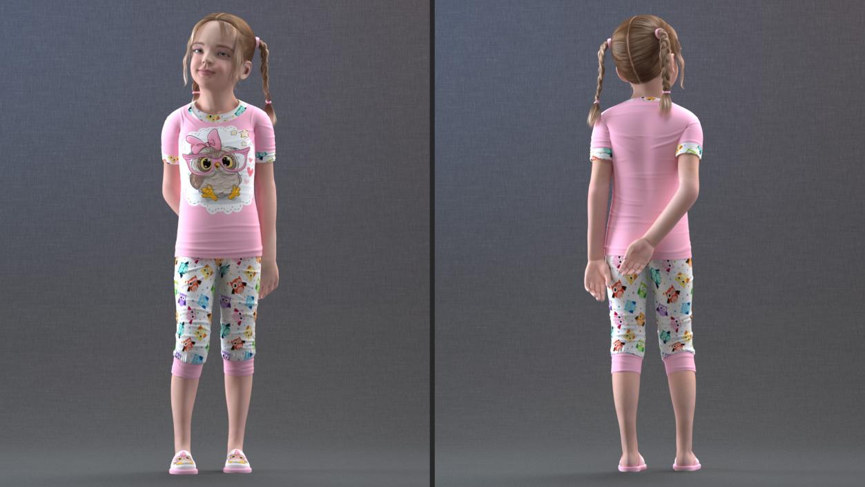 Girl Child Standing Pajamas 3D