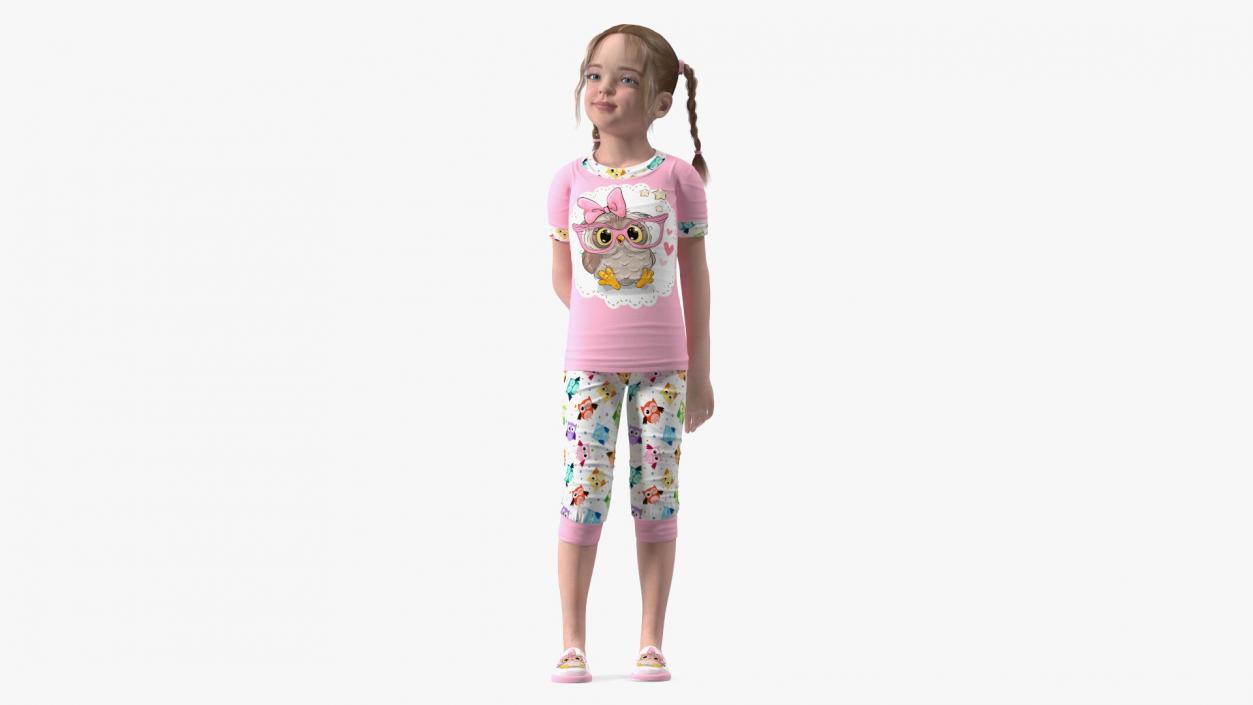 Girl Child Standing Pajamas 3D