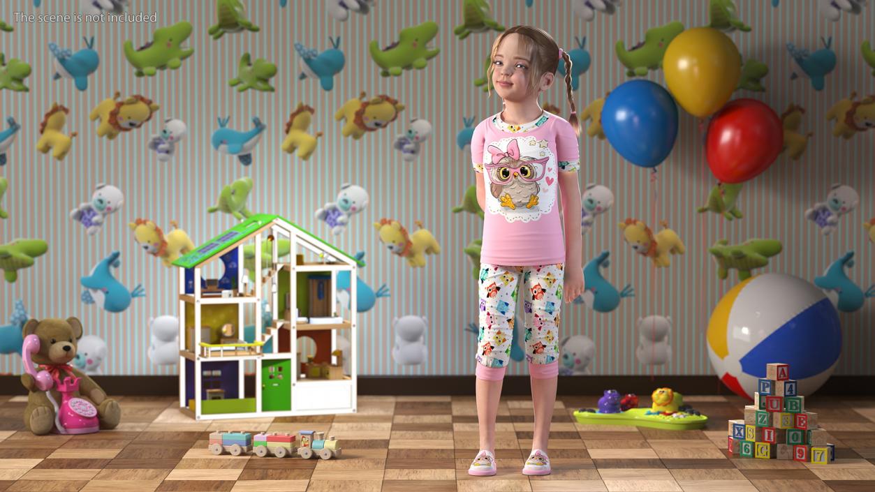 Girl Child Standing Pajamas 3D